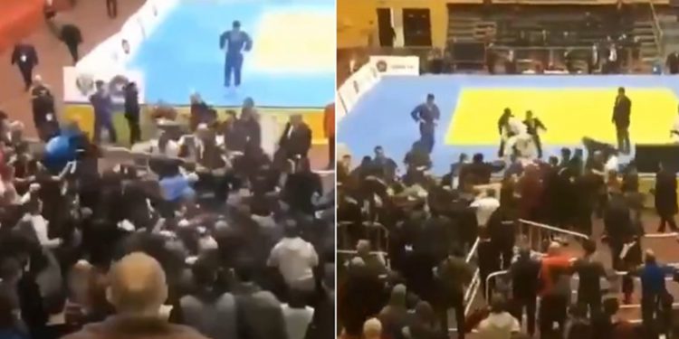 مشاجرة قتالية بين جماهير ولاعبي بطولة جودو بالفيديو