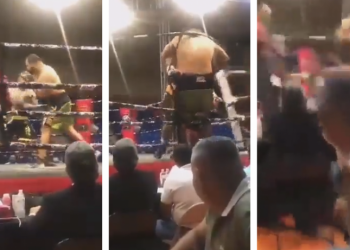 شاهد .. انهيار حلبة ملاكمة بسبب ثقل وقوة ملاكمين من المكسيك