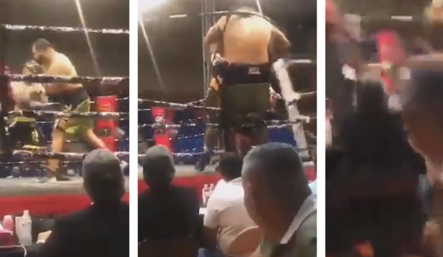 شاهد .. انهيار حلبة ملاكمة بسبب ثقل وقوة ملاكمين من المكسيك